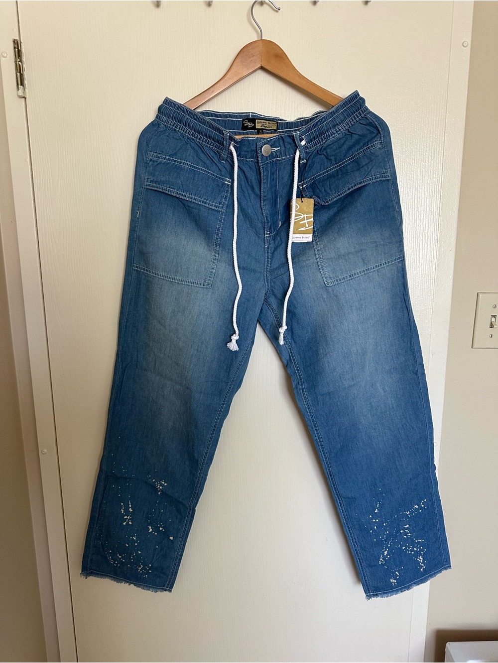 Suzanne Betro Denim Drawstring Joggers - Blue Wash